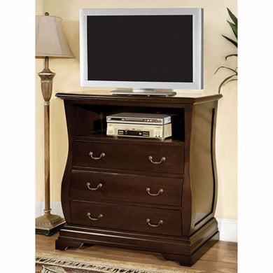 Wood Media Chest With Open Shelf, Dark Walnut Brown
