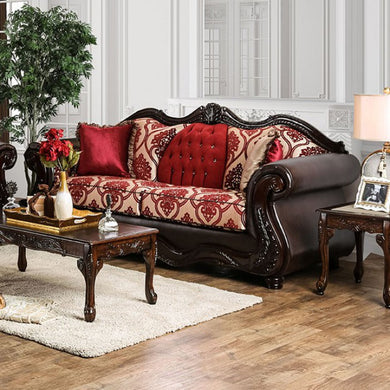 Wilford Cushy Deluxe Sofa Traditional Style, Brown & Burgundy