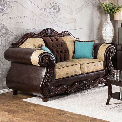 Wexford Grotesque Love Seat Traditional Style, Beige & Brown