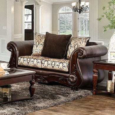 Alessio Two -Seater Cushiony Love Seat Traditional Style, Brown