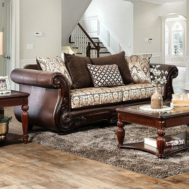 Alessio Two -Seater Cushiony Sofa Traditional Style, Brown