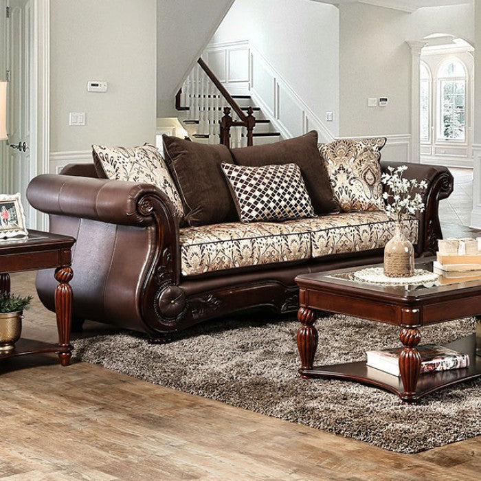 Alessio Two -Seater Cushiony Sofa Traditional Style, Brown