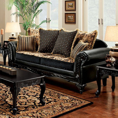 Theodora Plush Upholstery Sofa Traditional Style, Black