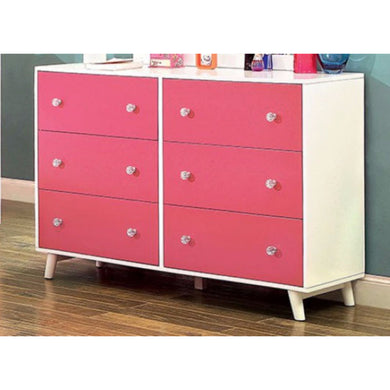Youthful Adorable Wooden Dresser In Contemporary Style, Pink And White