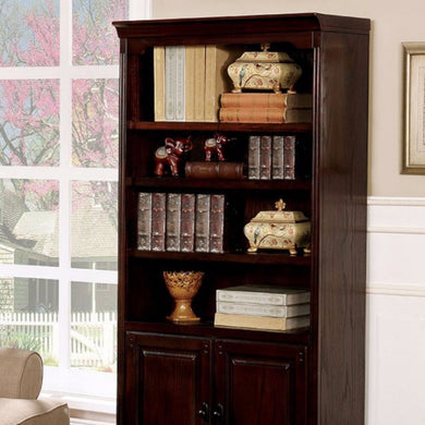 Tami Transitional Style Book Shelf With Multiple Drawers, Dark Walnut
