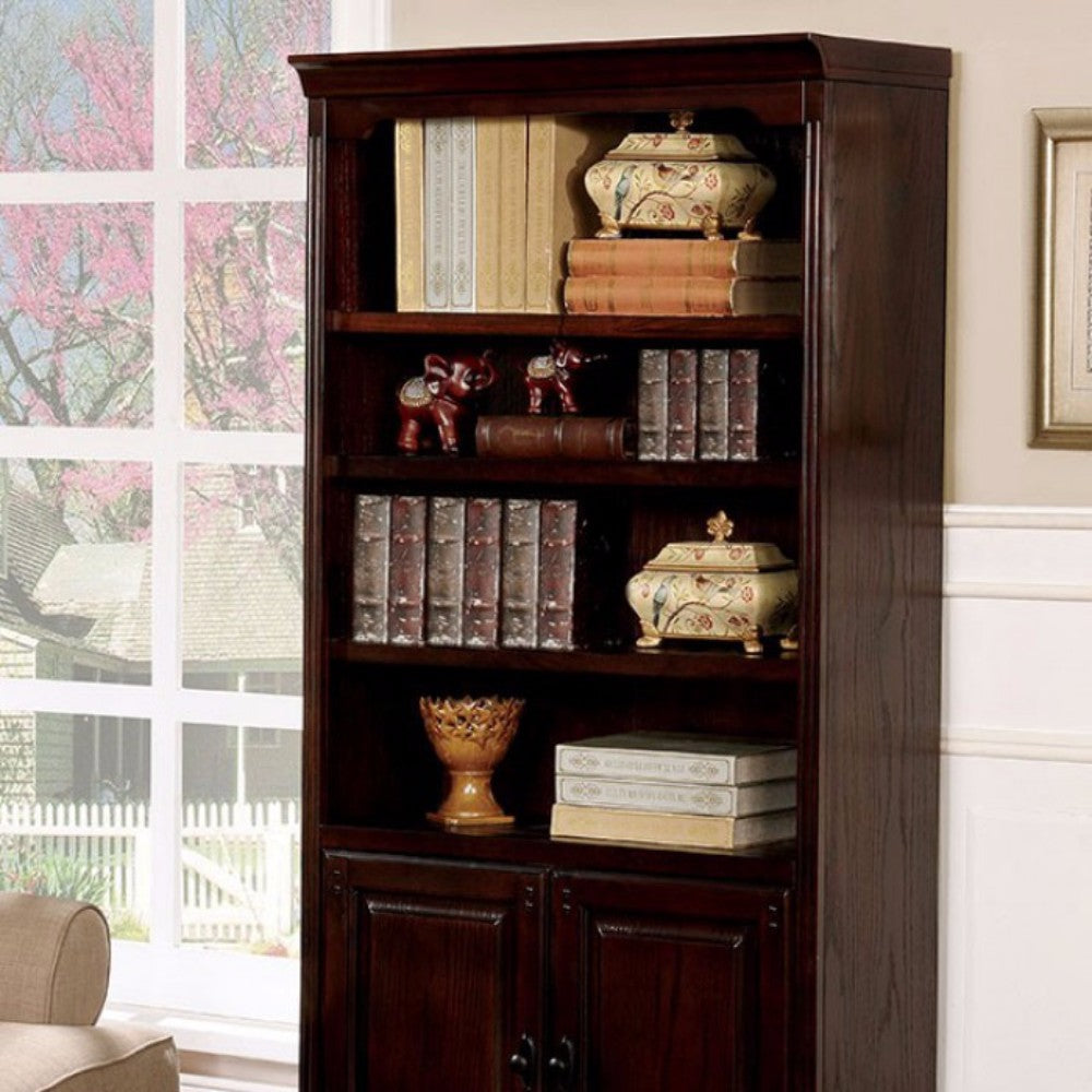 Tami Transitional Style Book Shelf With Multiple Drawers, Dark Walnut