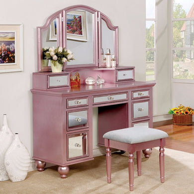 Tracy Contemporary Style Vanity With Stool, Rose Gold