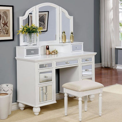 Tracy Contemporary Style Vanity With Stool, White