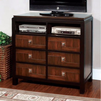 6- Drawer Wooden Media Chest With Square Chrome Knobs, Brown