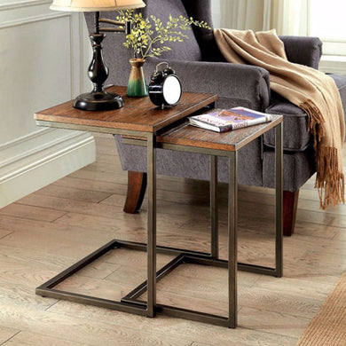 Zia Industrial Style Nesting Table, Medium Oak