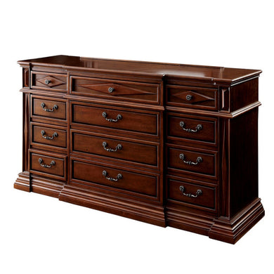Antique Styled Wooden Dresser In Transitional Style, Cherry Brown