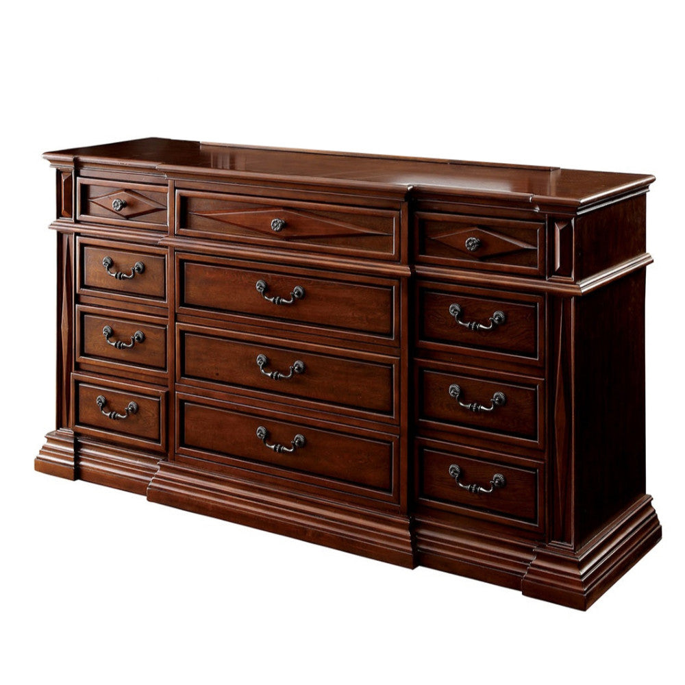 Antique Styled Wooden Dresser In Transitional Style, Cherry Brown