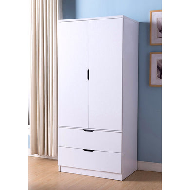 A Lavish Fabulous White  Finish Two Door Wardrobe Metal With Two Drawers.
