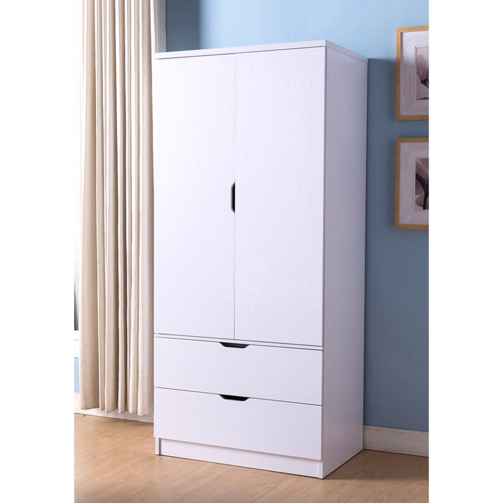 A Lavish Fabulous White  Finish Two Door Wardrobe Metal With Two Drawers.