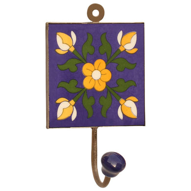 7 Inch Single Hook - Wall Decor - Wall Mount Handmade Ceramic Iron Deep-Blue Hooks