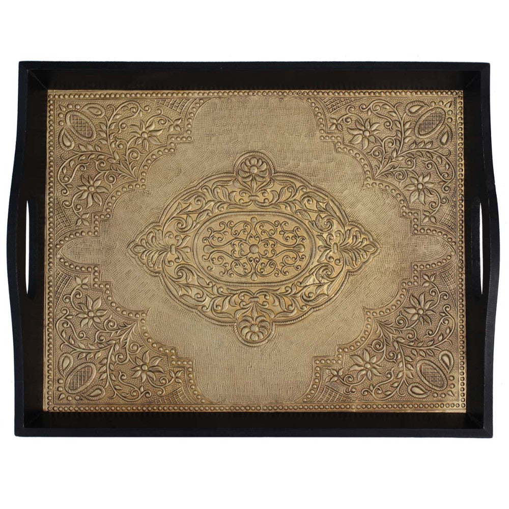 UNIQUE Serving Tray - Antique Look Brass Serving Tray with Handles