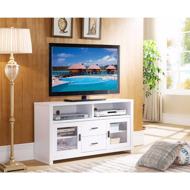 Wooden TV Stand With See Through Cabinets, White