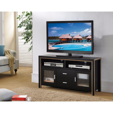 TV Stand With See Through Plastic  Cabinets, Black and Brown