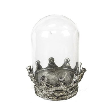 Well-designed Antique Silver Resin & Glass Crown Cloche.
