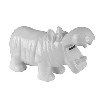 Alluring Ceramic Hippo Coin Bank, White