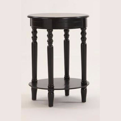 Wooden Round Chairside Table With Shelf, Black