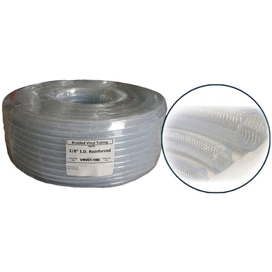 1 In Inner Diameter. x 1.300 O.D. PVC Clear Braided Tubing x 100' Coil