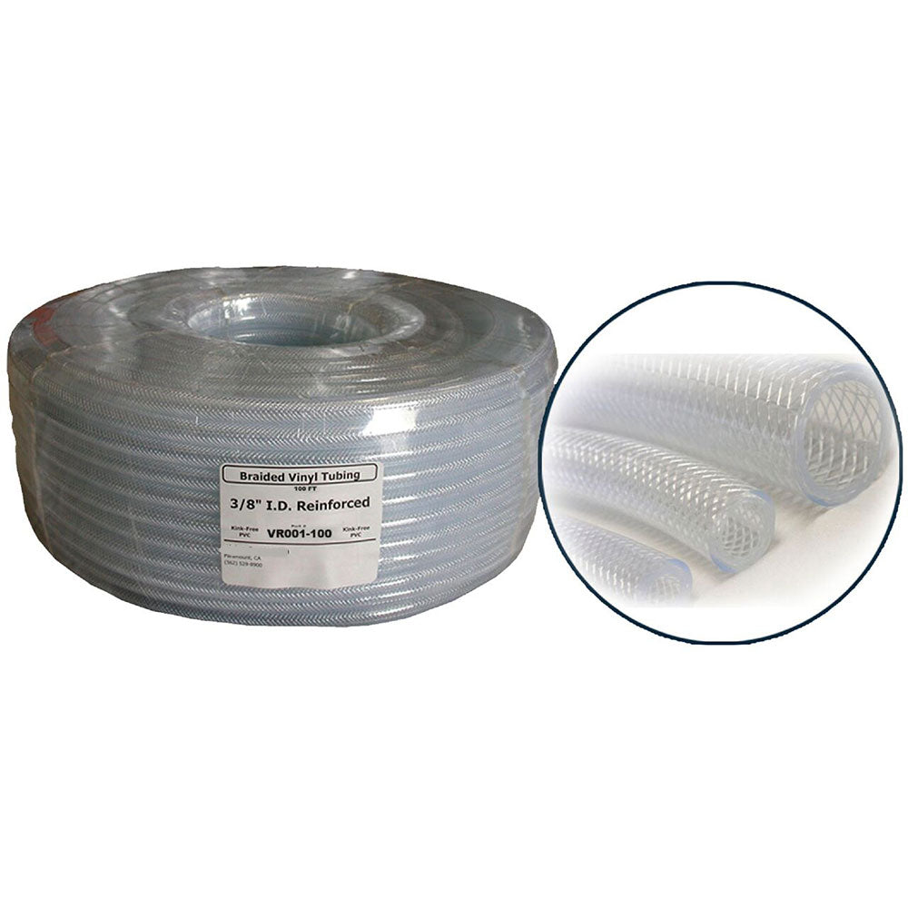 1 In Inner Diameter. x 1.300 O.D. PVC Clear Braided Tubing x 100' Coil