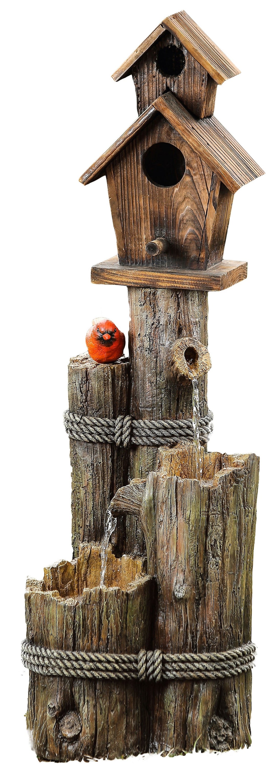 Three Tiered Birdhouse with Cardinal Fountain