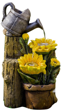 Water Can Pouring Water Onto Sunflowers Fountain