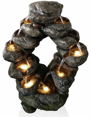 7-Tiered Cascading Rock Fountain with LED Lights