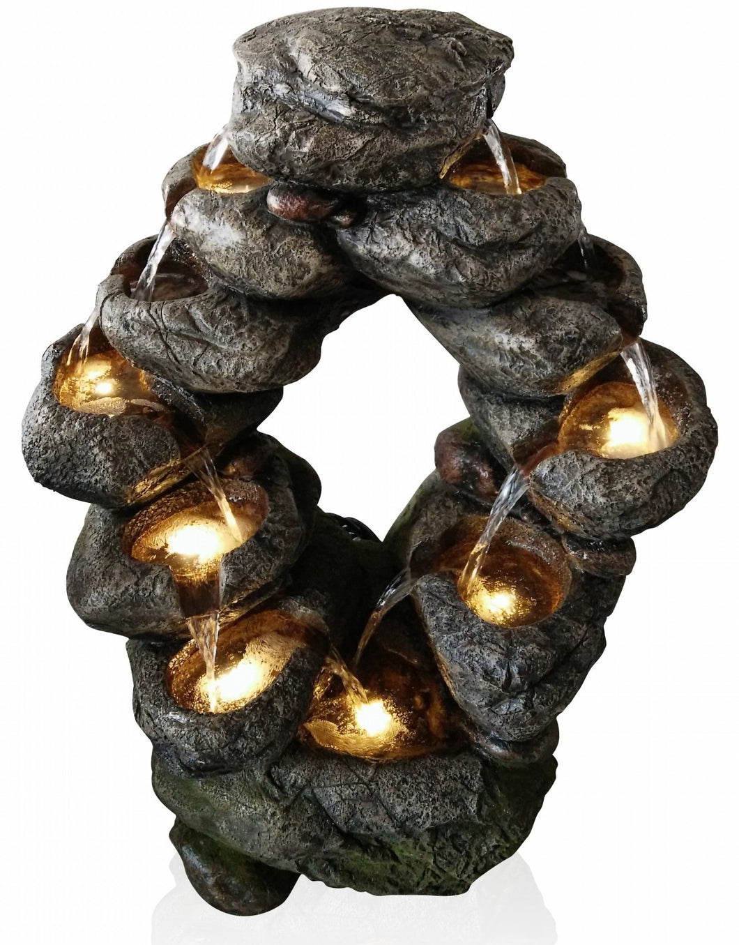 7-Tiered Cascading Rock Fountain with LED Lights