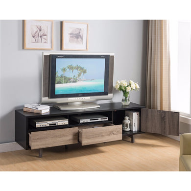 Three Tone TV Stand With Side Door, Black