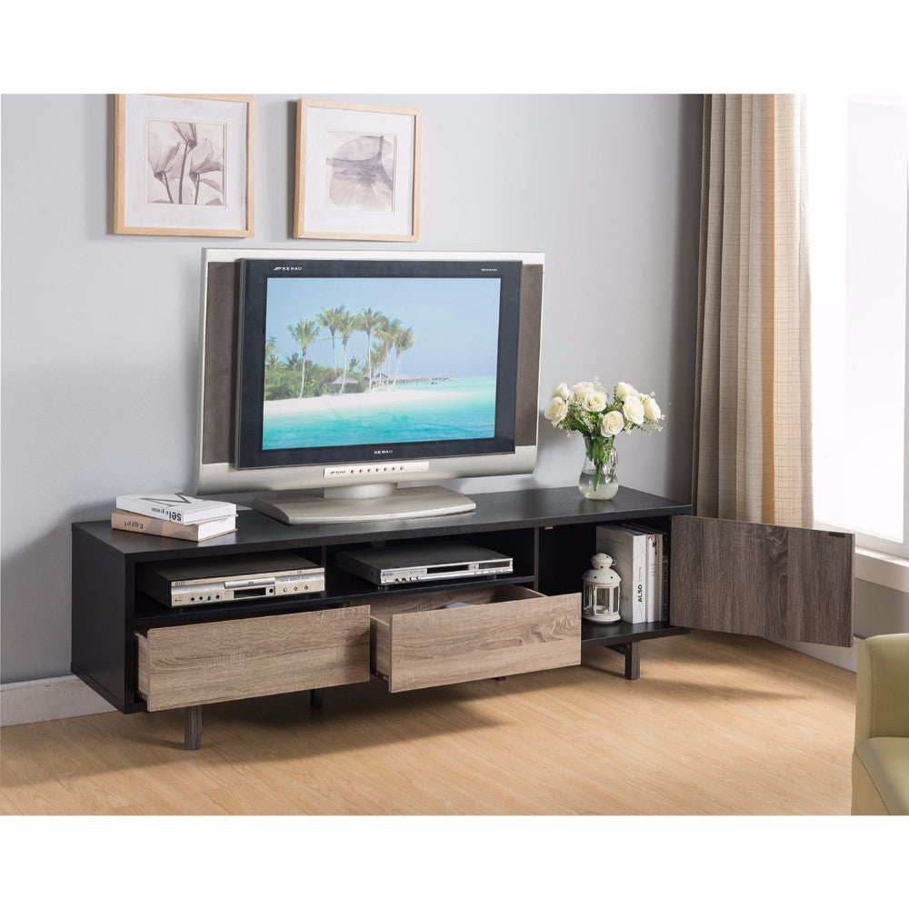 Three Tone TV Stand With Side Door, Black