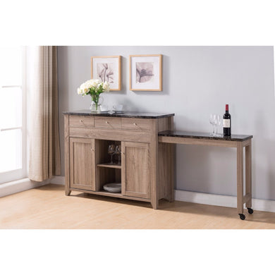 Wooden Buffet Table  With Extendable Side Table, Light Brown