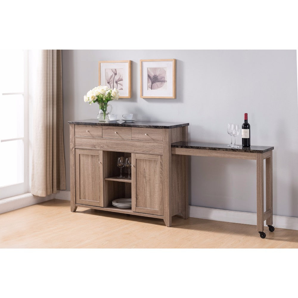 Wooden Buffet Table  With Extendable Side Table, Light Brown