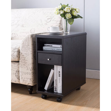Well- Designed Wooden Mobile Chairside Table, Dark Brown