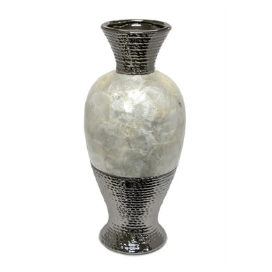 Well-Designed Ceramic Pearl Rotund Vase, Silver And White