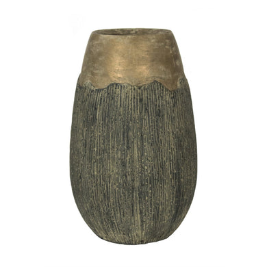 Vintage Style Textured Cement  Flower Pot, Brown & Gold