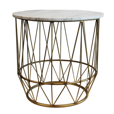 Well-Designed Stylish Metal & Marble Accent Table, White and Gold
