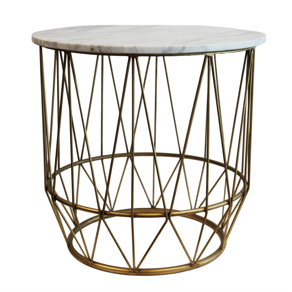 Well-Designed Stylish Metal & Marble Accent Table, White and Gold