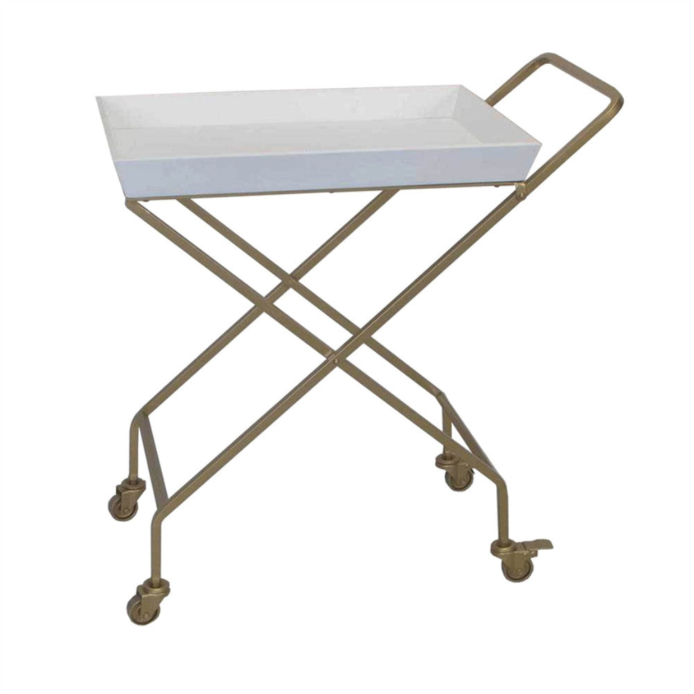 Antique Metal And Wood Mobile Serving Bar Cart, Bronze