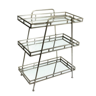Unique 3 Tiered Metal & Glass Tray Stand
