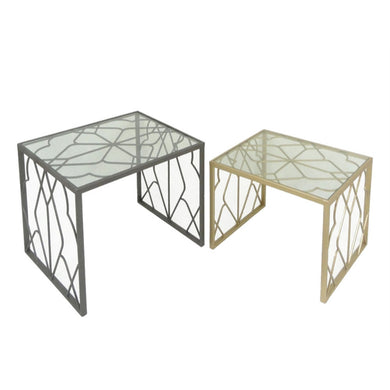 Tremendous Metal & Glass Nested Tables, Silver And Gold, Set Of 2
