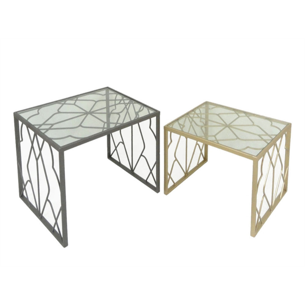 Tremendous Metal & Glass Nested Tables, Silver And Gold, Set Of 2