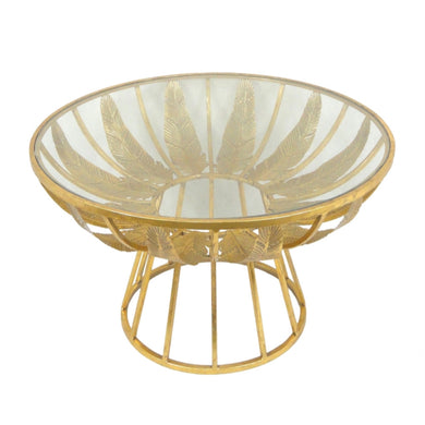 Alluring Palm Leaf Metal & Glass Accent Table, Gold