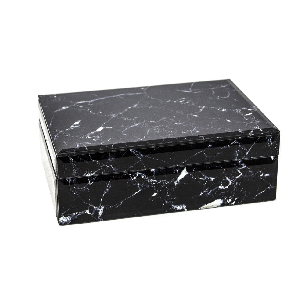 Alluring Glass & Wood Marble Look Decorative Box, Black