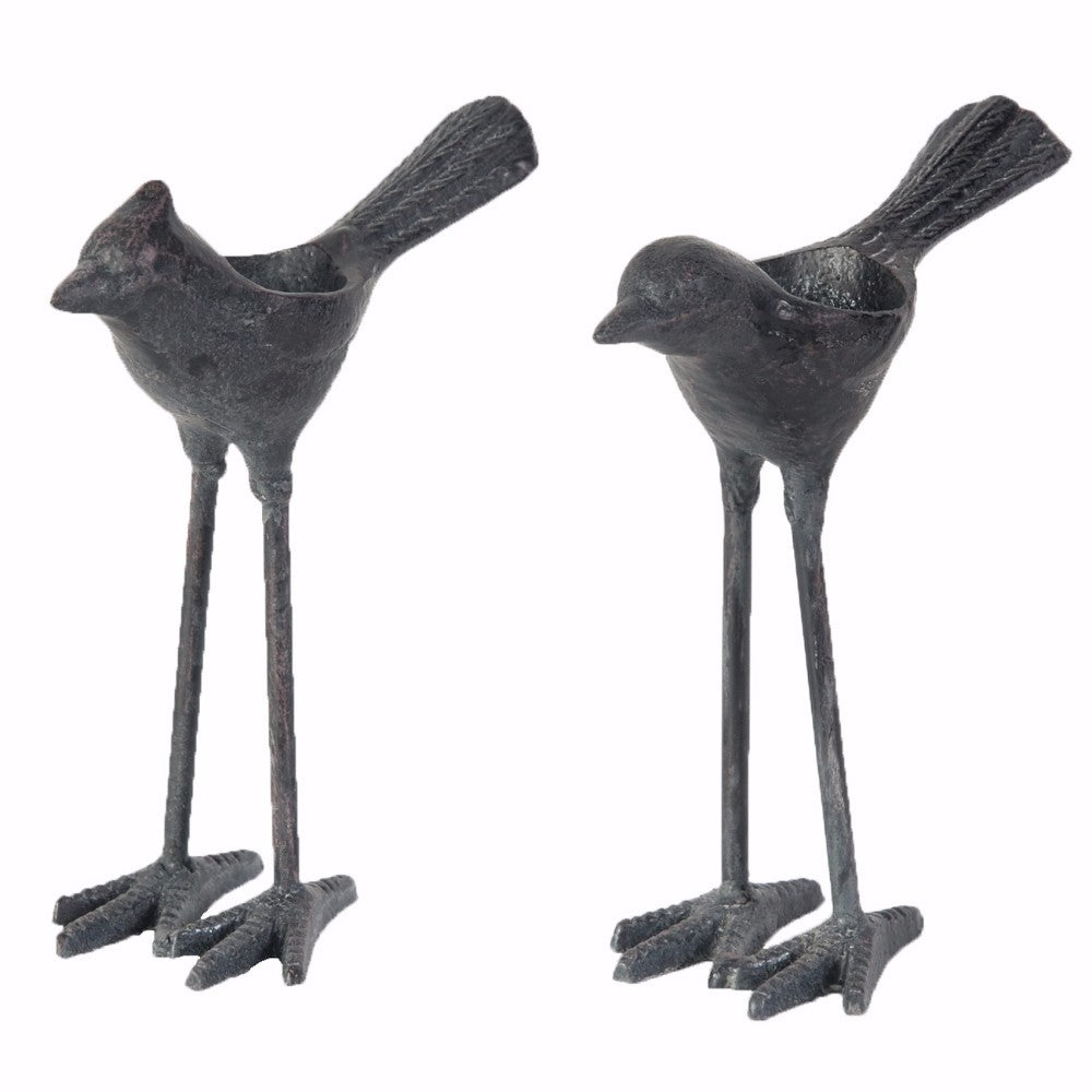 Visually Flashy Set Of 2 Cast Iron Bird Tea Light Holders