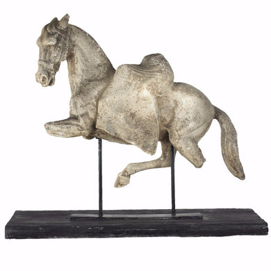 Vintage Altus Equine Figure On Stand, off-white and black