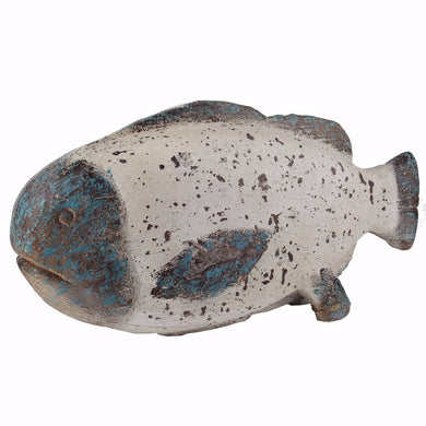 Antiqued Stone-Sea Fish Sculpture, Multicolor