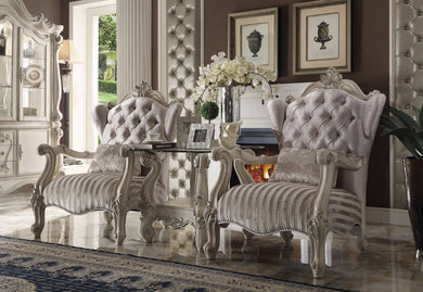 Versailles Accent Chair With Pillow, Ivory Velvet & Bone White